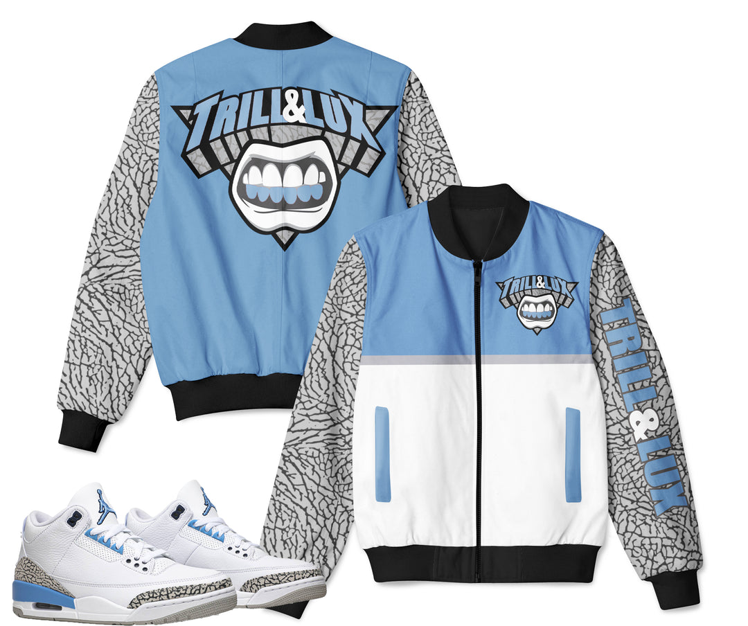 Trill and Lux | Retro Jordan 3 UNC Inspired Bomber Jacket |