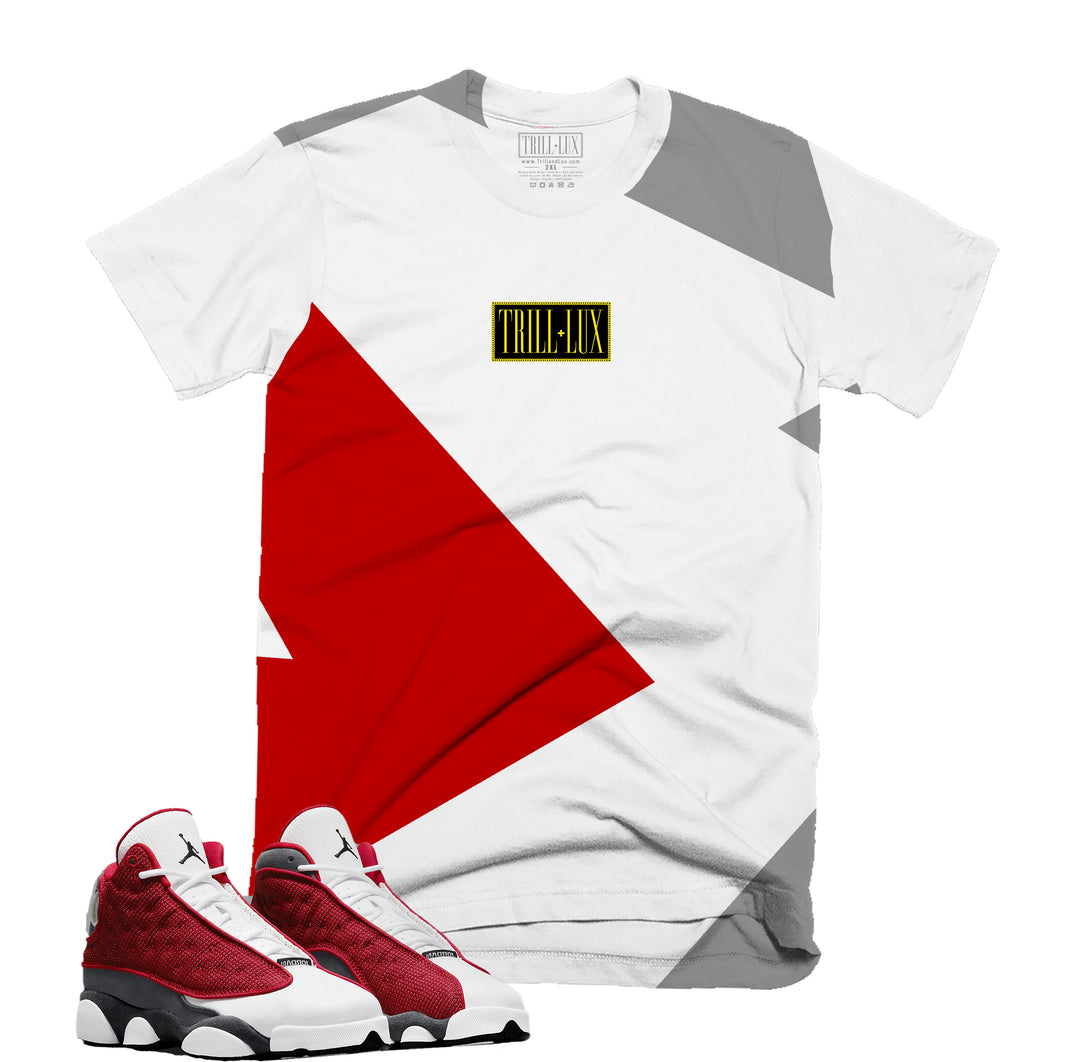 Fragment Tee | Retro Air Jordan 13 Red Flint Inspired Colorblock T-shirt