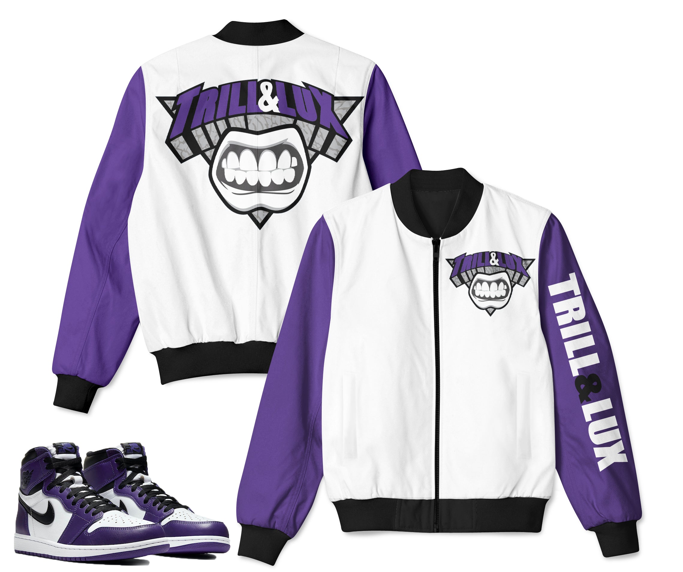 TRILL LUX Court Purple Retro Jordan 1 Inspired Bomber Jacket Trill Lux