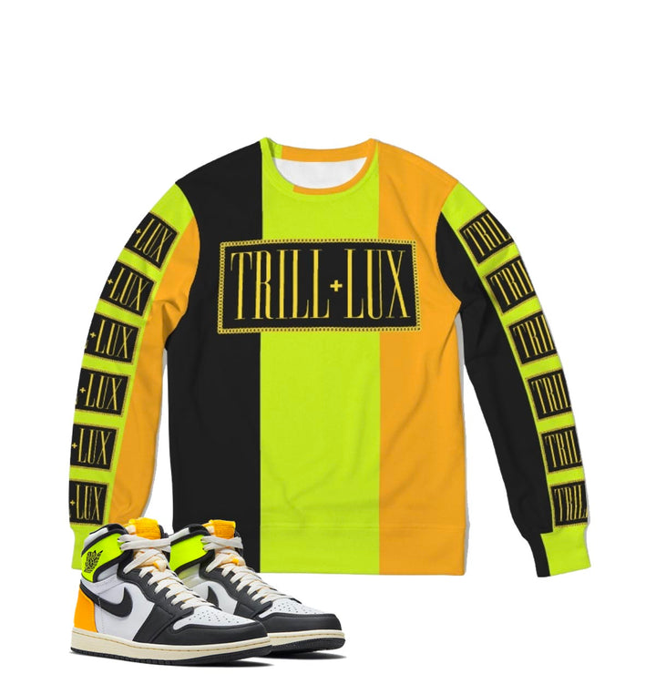 Logo Sweatshirt | Air Jordan 1 Volt Gold Inspired Color Block Sweater