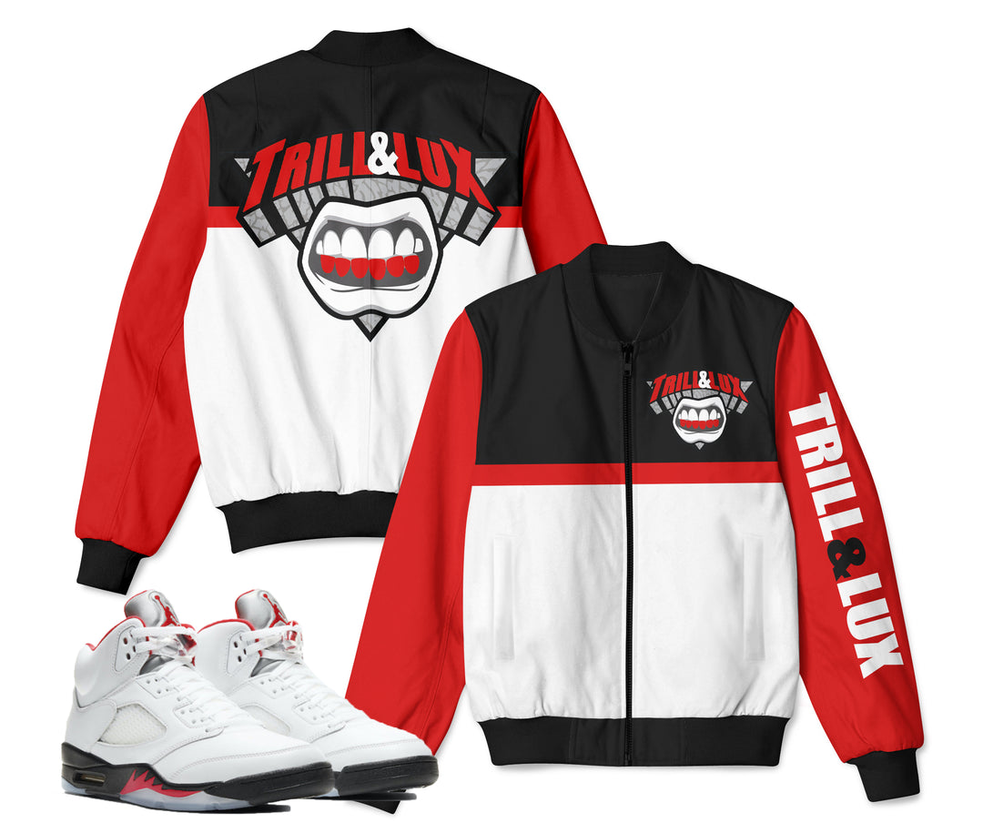 TRILL & LUX |  Retro Air Jordan 5 Fire Red Inspired Bomber Jacket