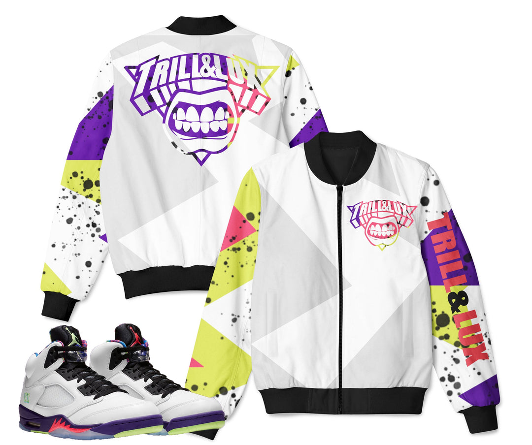 CLEARANCE - TRILL & LUX | Ghost Green Retro Jordan 5 Inspired Bomber Jacket Bel Air