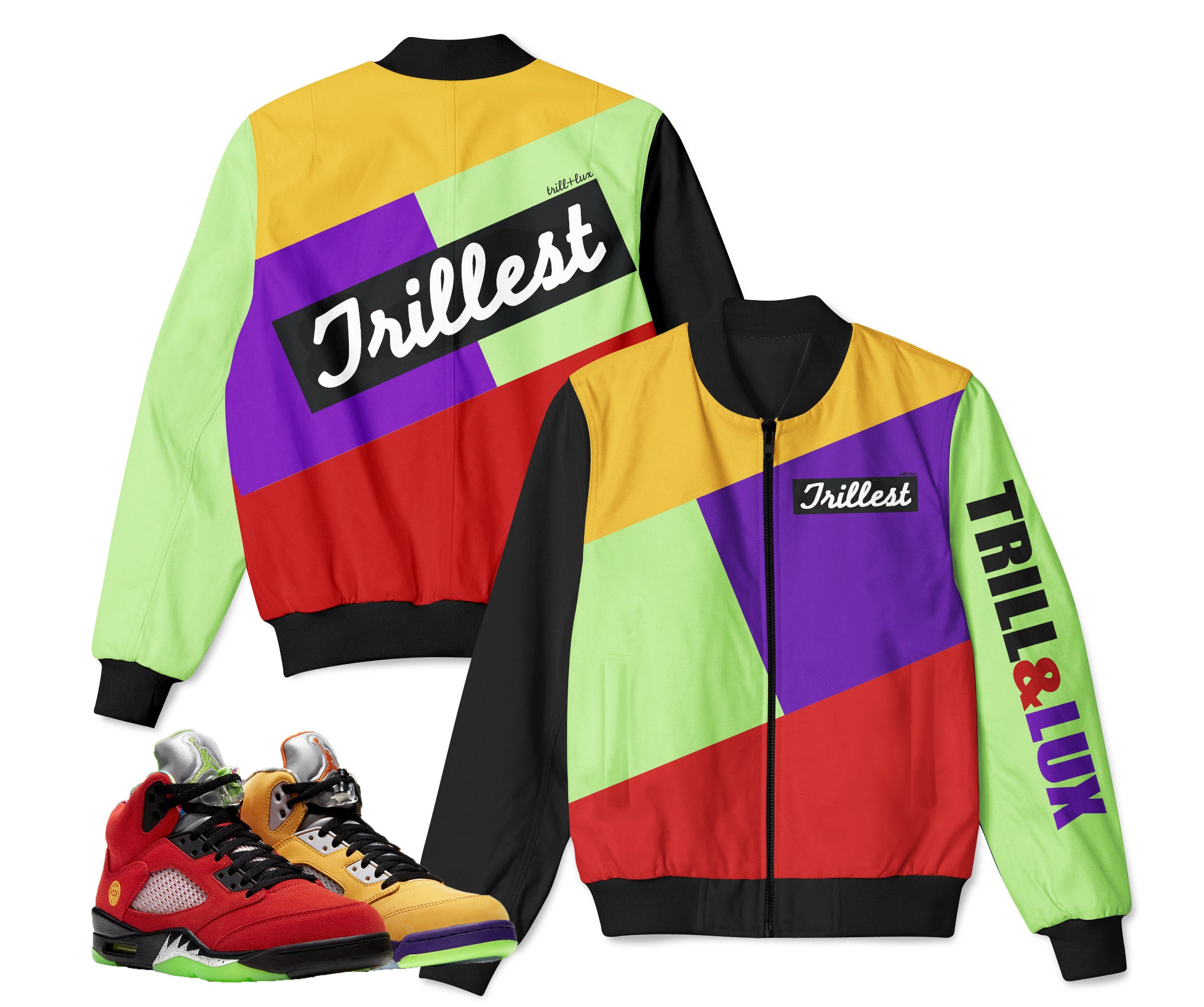 Trillest Retro Air Jordan 5 What The Inspired Bomber Jacket Trill Lux