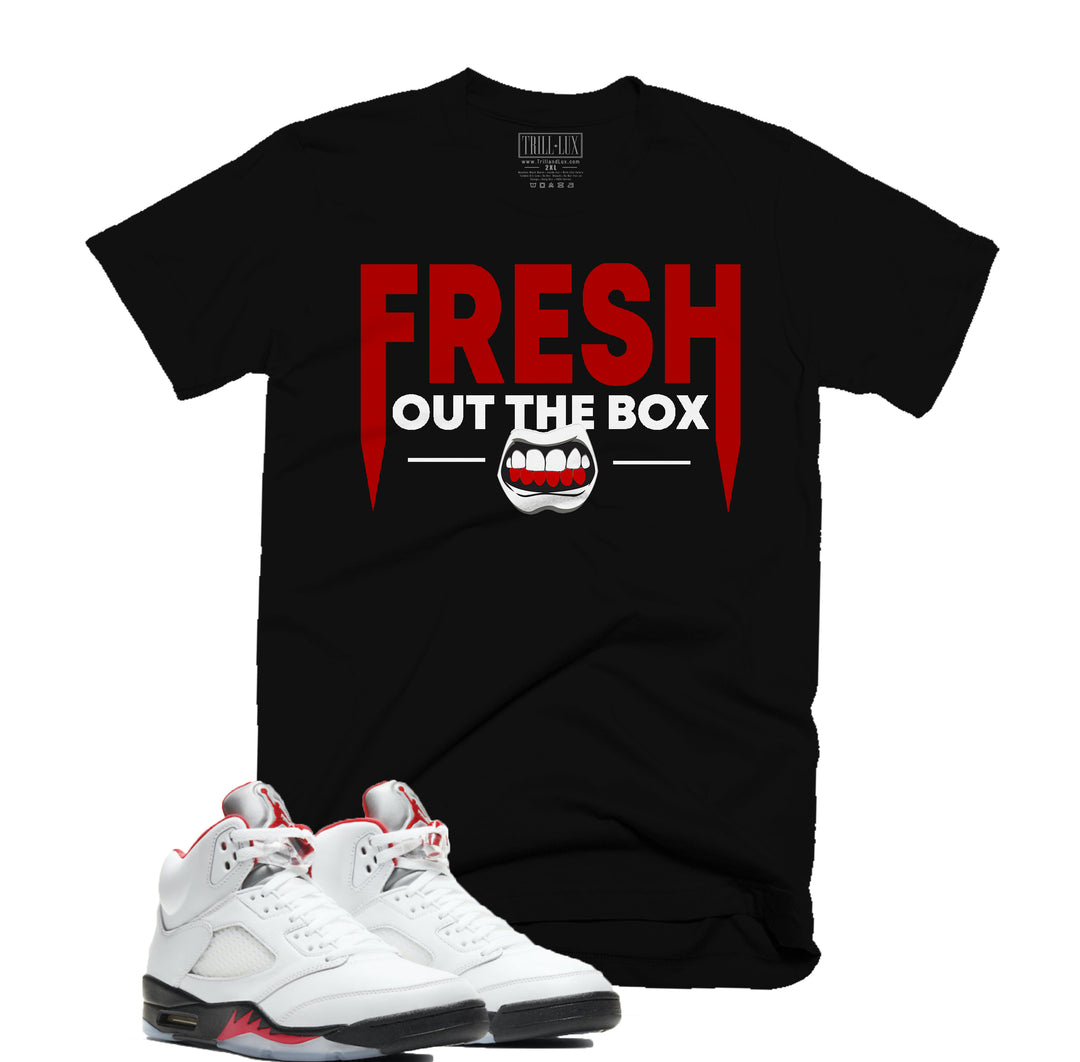 Trill & Lux Fresh Out The Box Tee | Retro Air Jordan 5 Fire Red Inspired | 69 Points