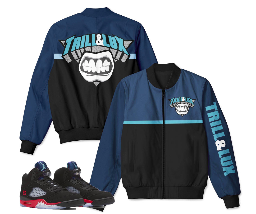 CLEARANCE - NAVY-TRILL & LUX |  Retro Air Jordan 5 Top 3 Inspired Bomber Jacket