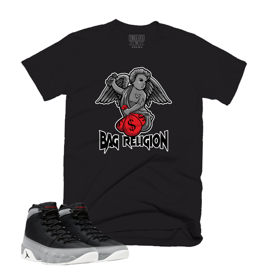 Bag Religion Tee | Retro Air Jordan 9 Black and Particle Grey T-shirt