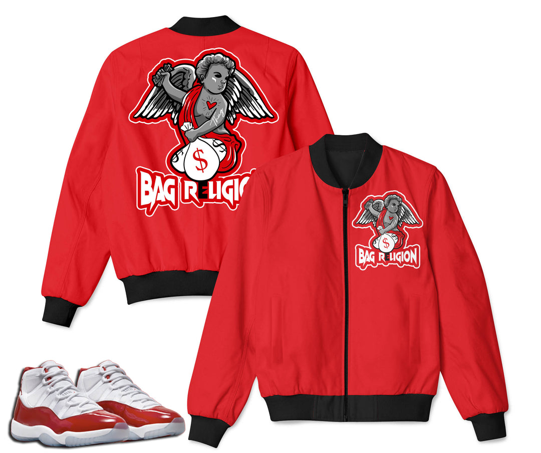Bag Religion |  Retro Air Jordan 11 Cherry Red Inspired Bomber Jacket