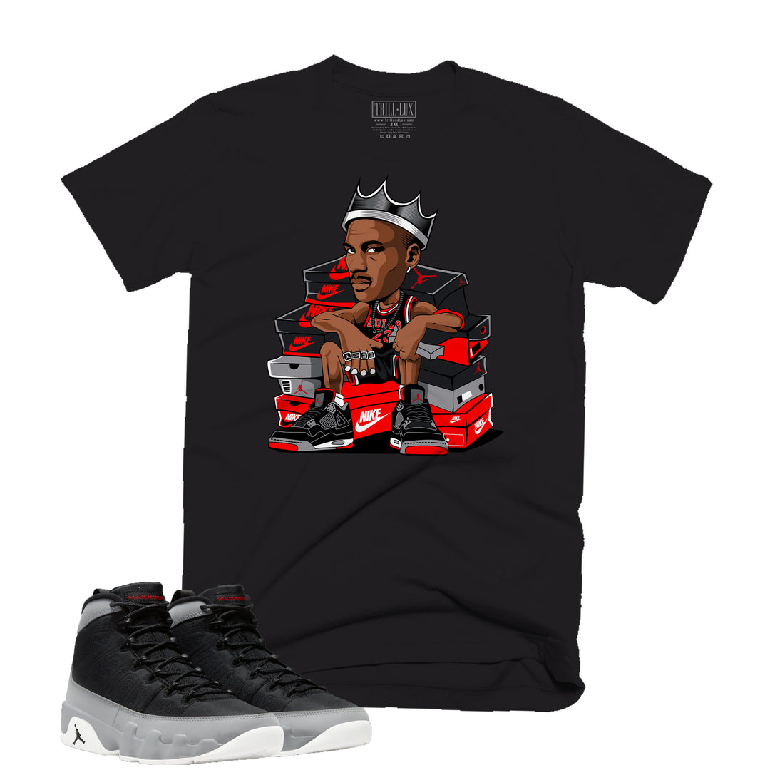 Boxes Tee | Retro Air Jordan 9 Black and Particle Grey T-shirt