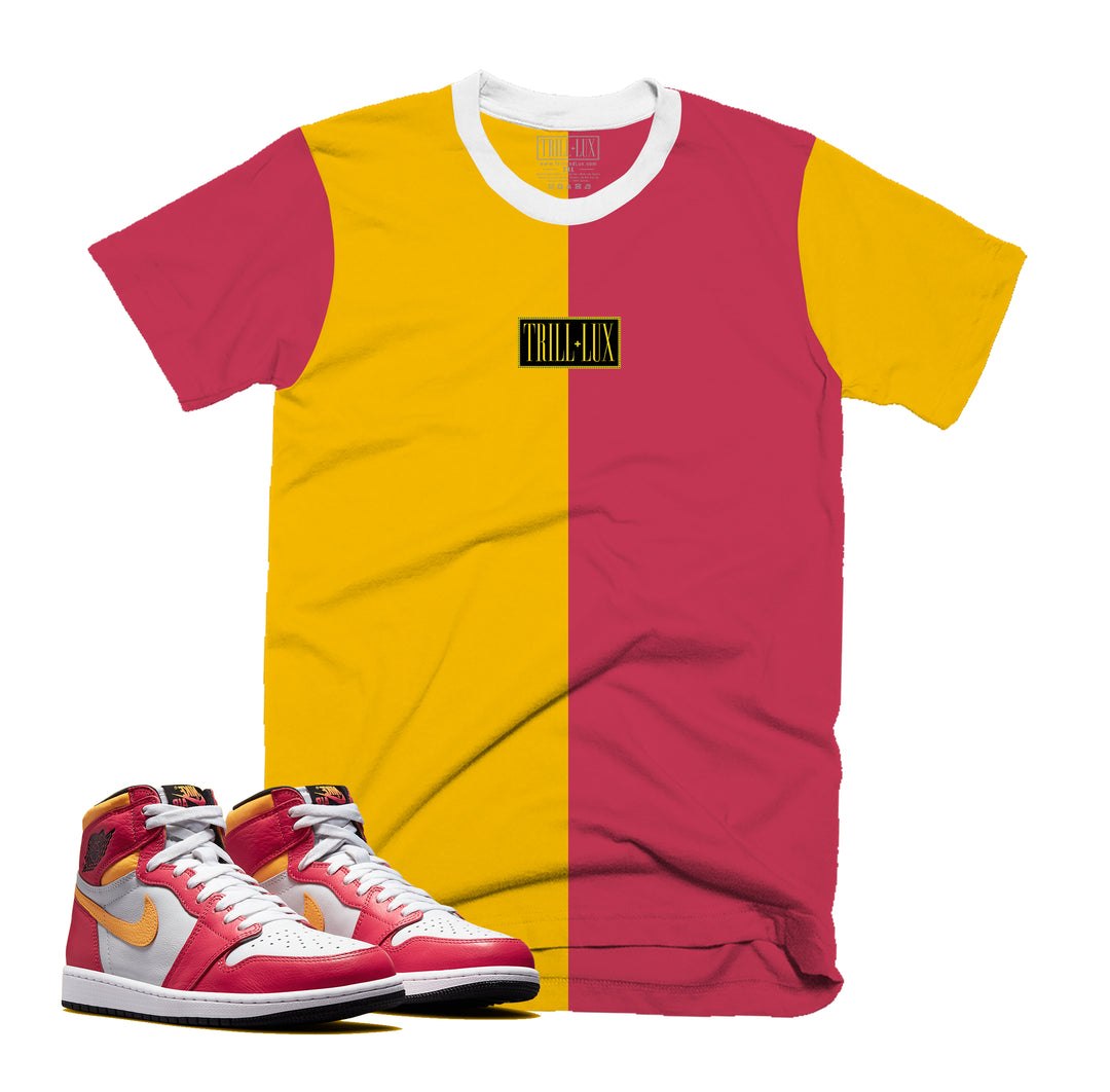 Split Box Logo Tee | Retro Air Jordan 1 Fusion Red Colorblock T-shirt