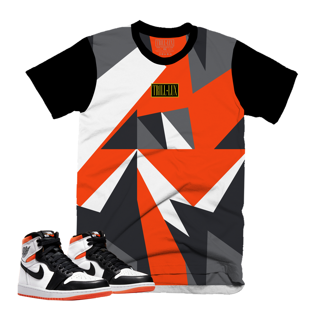 Frag Box Logo Tee | Retro Air Jordan 1 Electro Orange Colorblock T-shirt