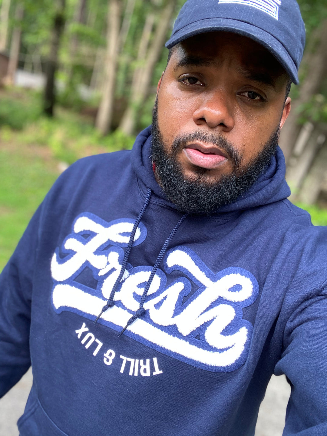 Trill & Lux Fresh Chenille Hoodie w/ Reflective Print | Navy