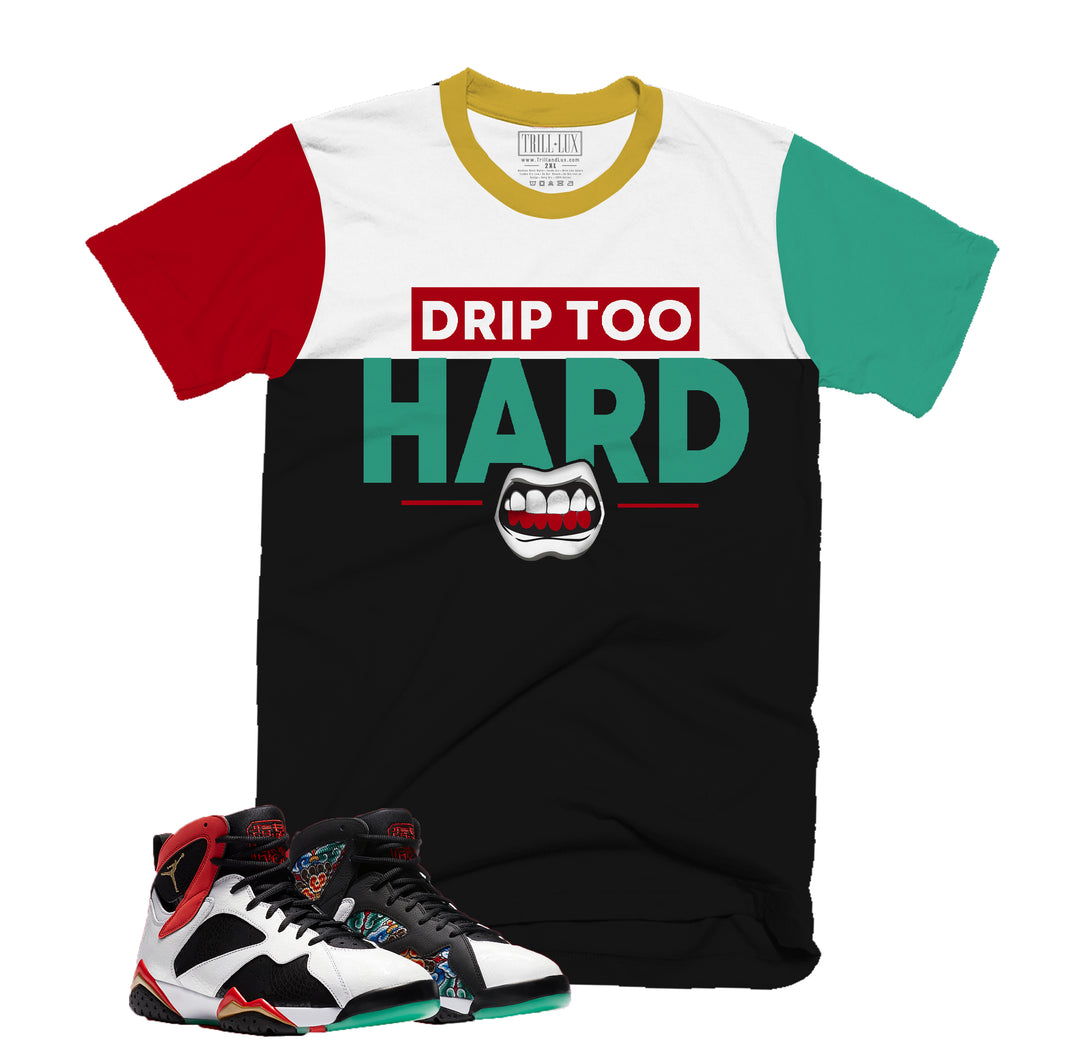 Drip Too Hard | Retro Air Jordan 7 Chile Red Colorblock T-shirt