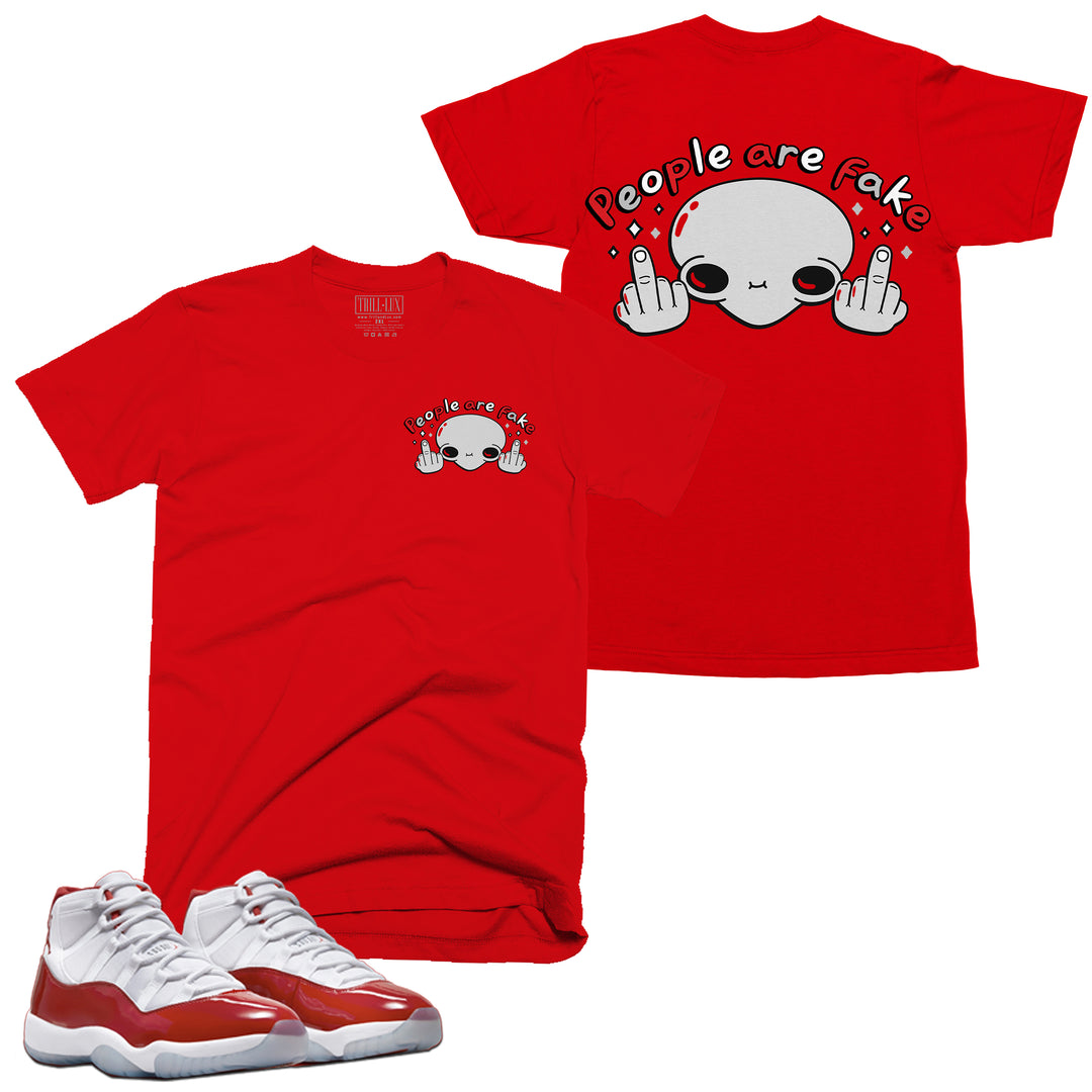 Fake Tee | Retro Air Jordan 11 Cherry Red T-shirt