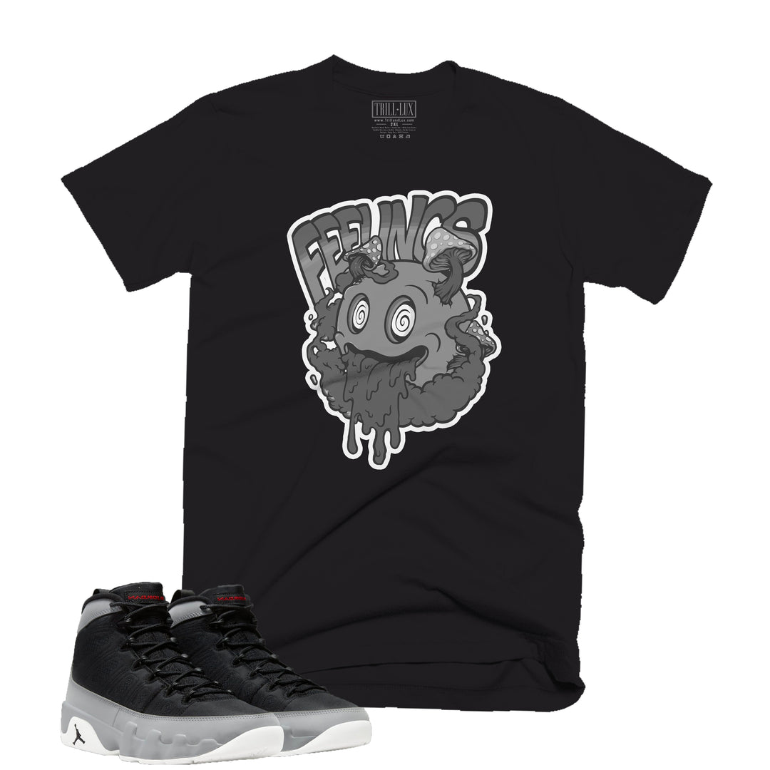 Trippy Feelings Tee | Retro Air Jordan 9 Black and Particle Grey T-shirt