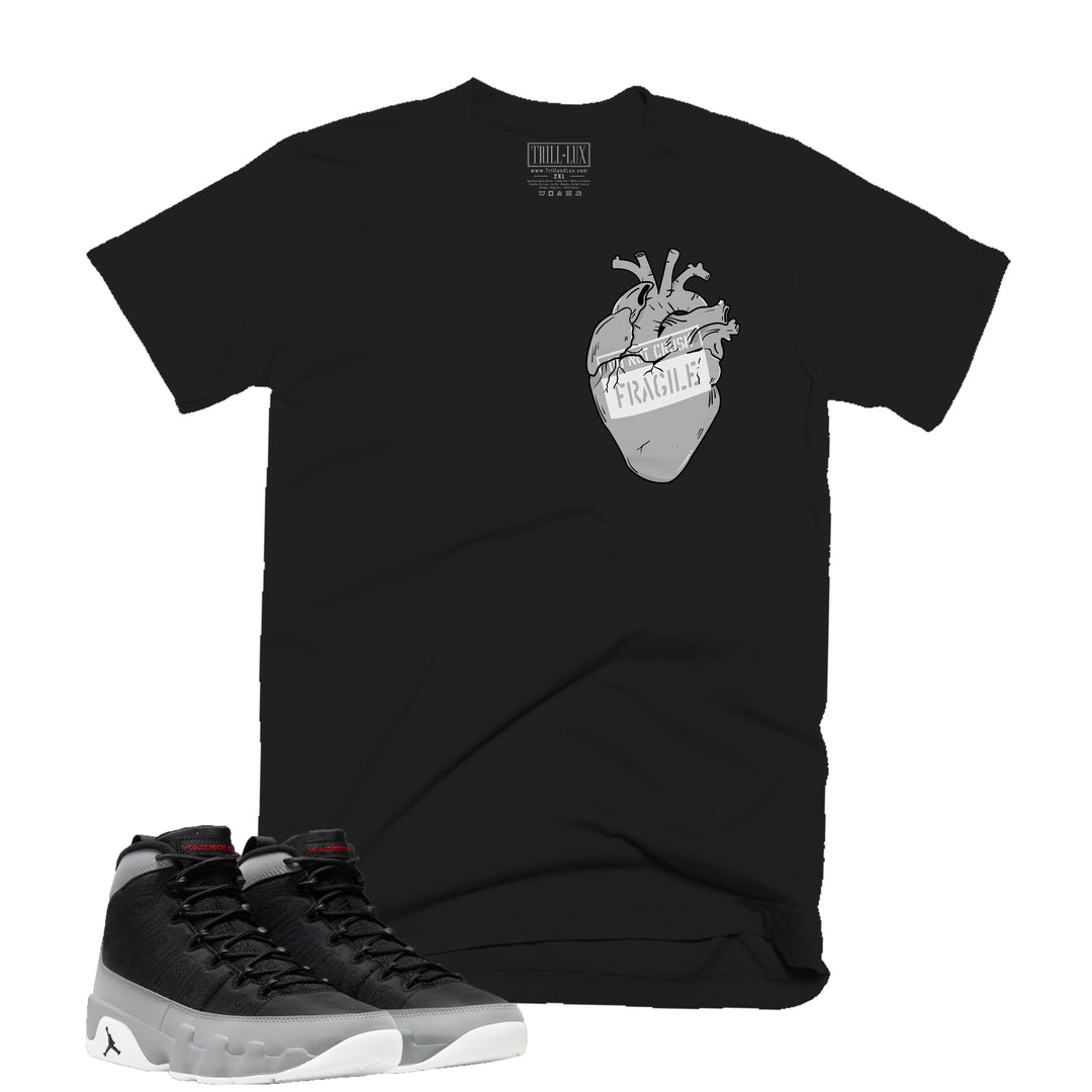 Fragile Tee | Retro Air Jordan 9 Black and Particle Grey T-shirt