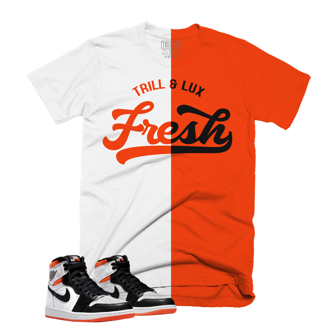 Fresh v2 Tee | Retro Air Jordan 1 Electro Orange Colorblock T-shirt