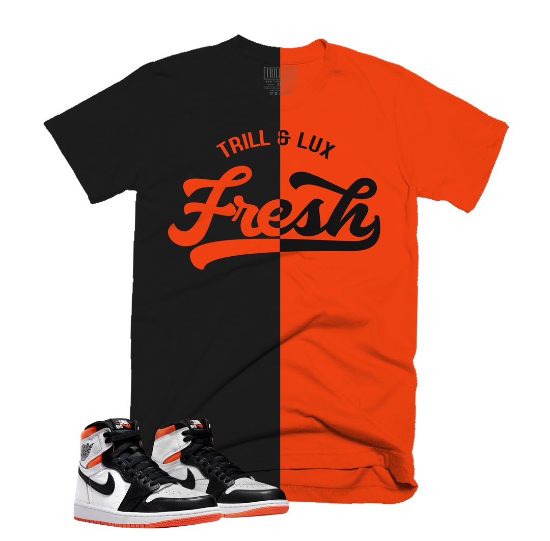 Fresh Tee | Retro Air Jordan 1 Electro Orange Colorblock T-shirt