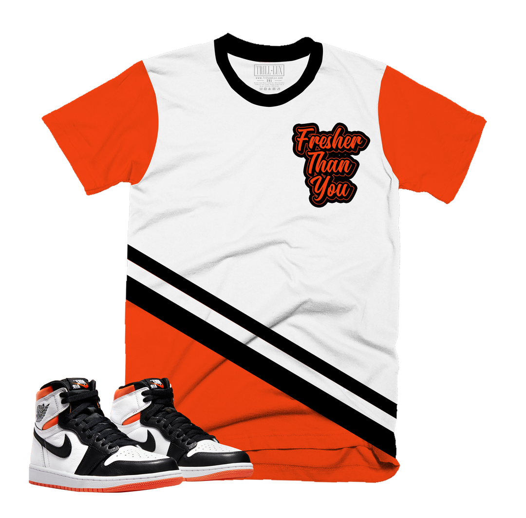 Fresher Tee | Retro Air Jordan 1 Electro Orange Colorblock T-shirt