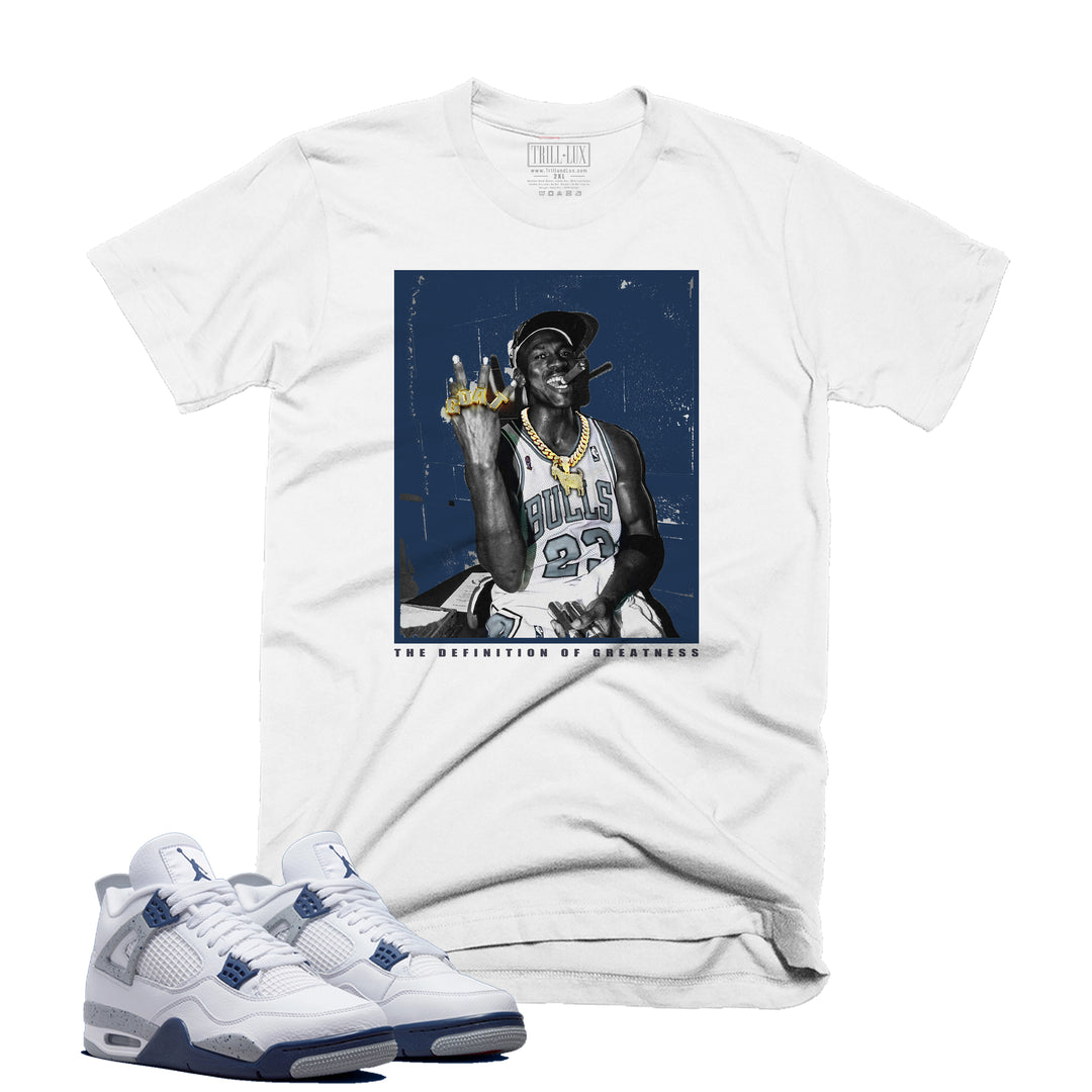 Goat Rings Tee | Retro Air Jordan 4 Midnight Navy Colorblock T-shirt