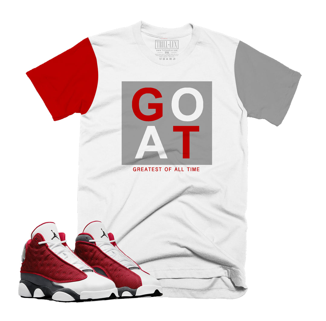 GOAT Tee | Retro Air Jordan 13 Red Flint Inspired Colorblock T-shirt