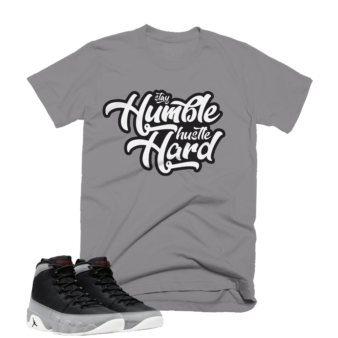 Stay Humble Tee | Retro Air Jordan 9 Black and Particle Grey T-shirt - Grey