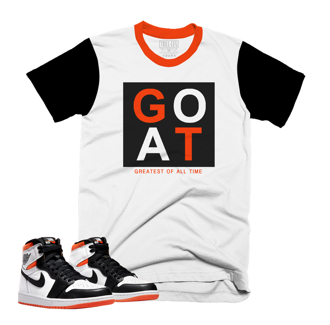 GOAT Tee | Retro Air Jordan 1 Electro Orange Colorblock T-shirt