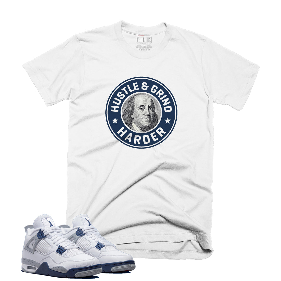 Hustle and Grind Tee | Retro Air Jordan 4 Midnight Navy Colorblock T-shirt
