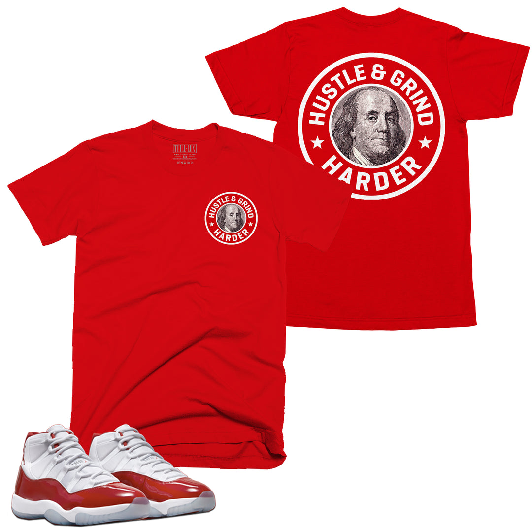 Hustle & Grind Tee | Retro Air Jordan 11 Cherry Red T-shirt