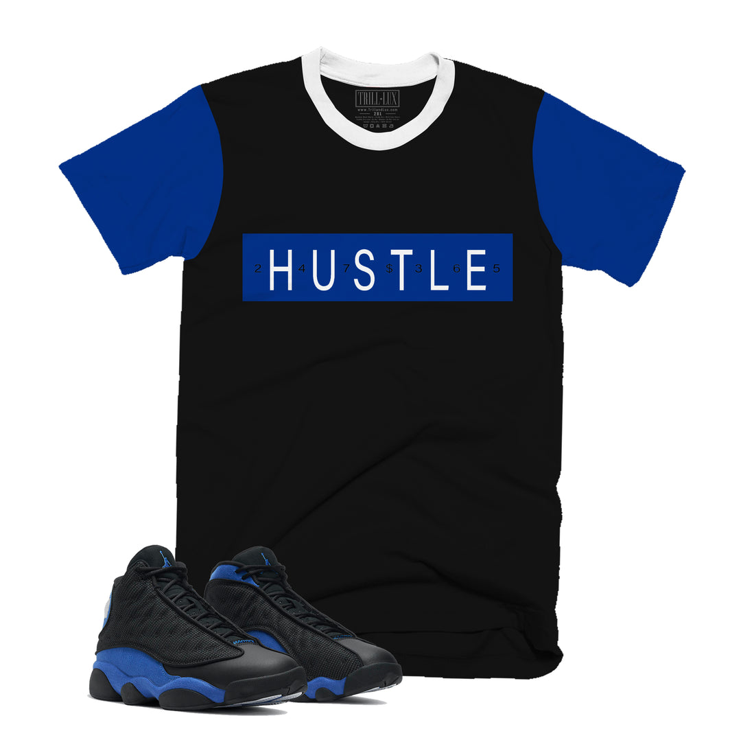 Hustle Tee | Retro Air Jordan 13 Black Royal Blue T-shirt |