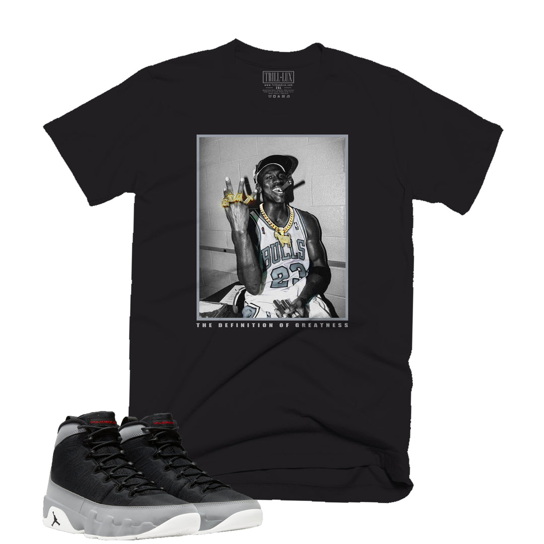 GOAT Tee | Retro Air Jordan 9 Black and Particle Grey T-shirt