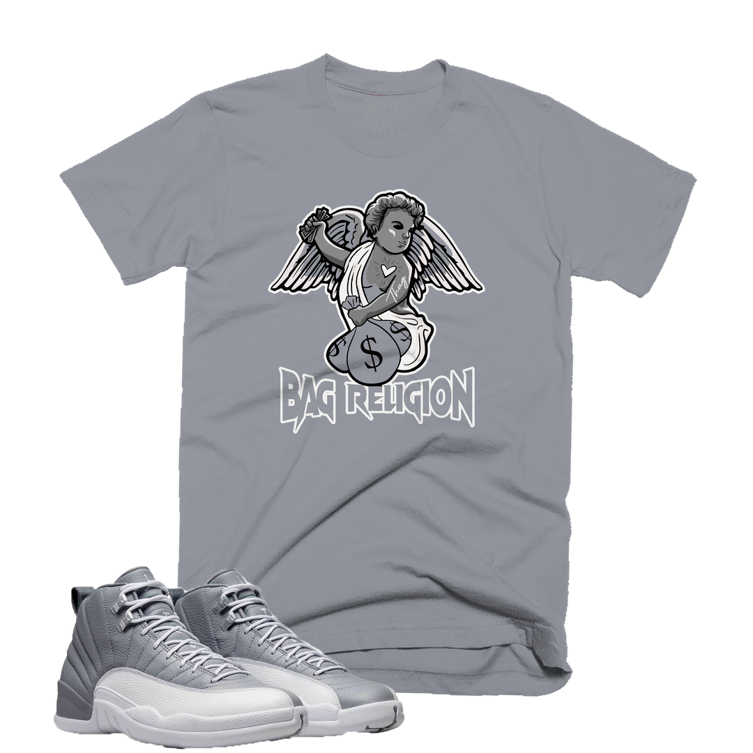 Bag Religion | Retro Air Jordan 12 Stealth Grey Colorblock T-Shirt