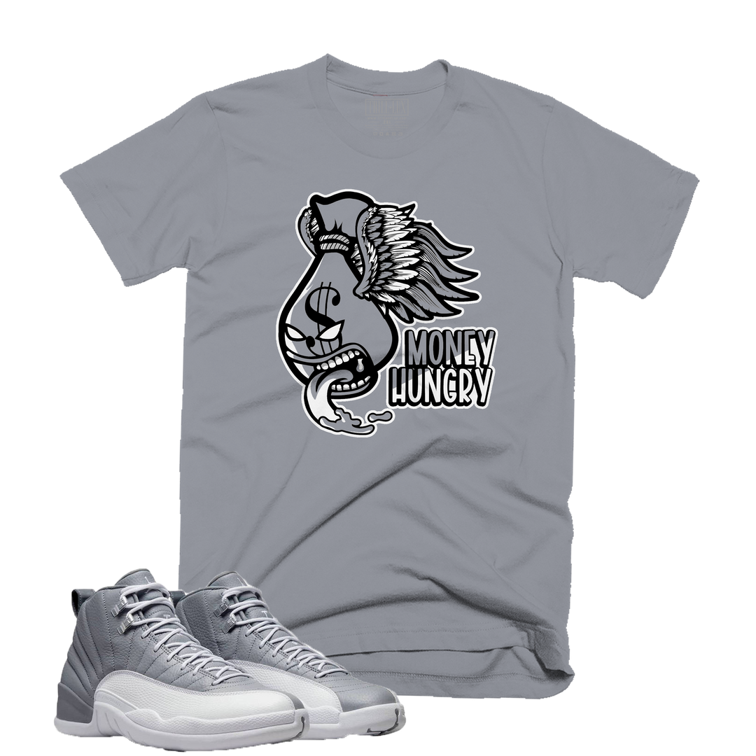 Money Hungry | Retro Air Jordan 12 Stealth Grey Colorblock T-Shirt