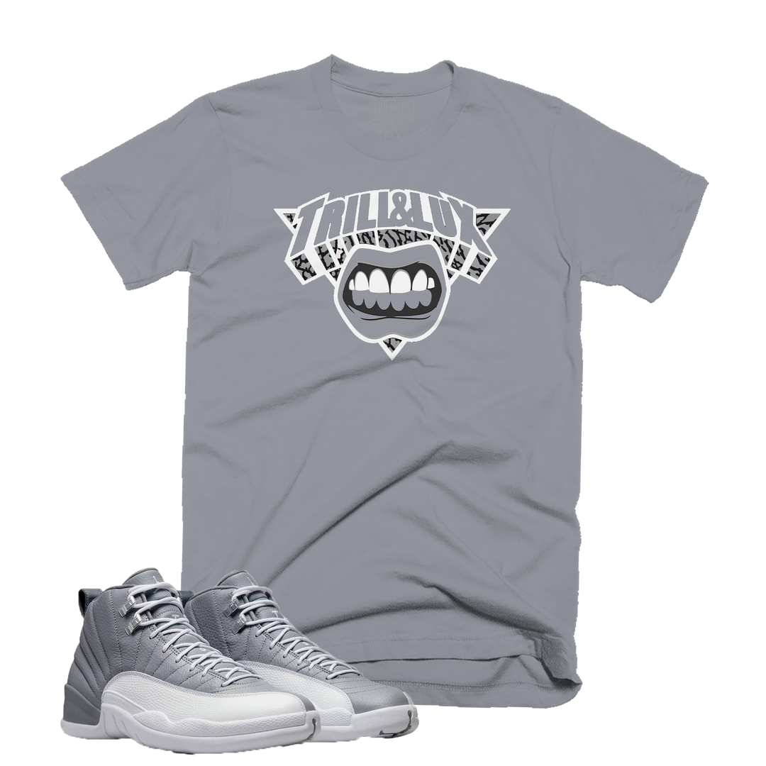Trill & Lux Knick | Retro Air Jordan 12 Stealth Grey Colorblock T-Shirt