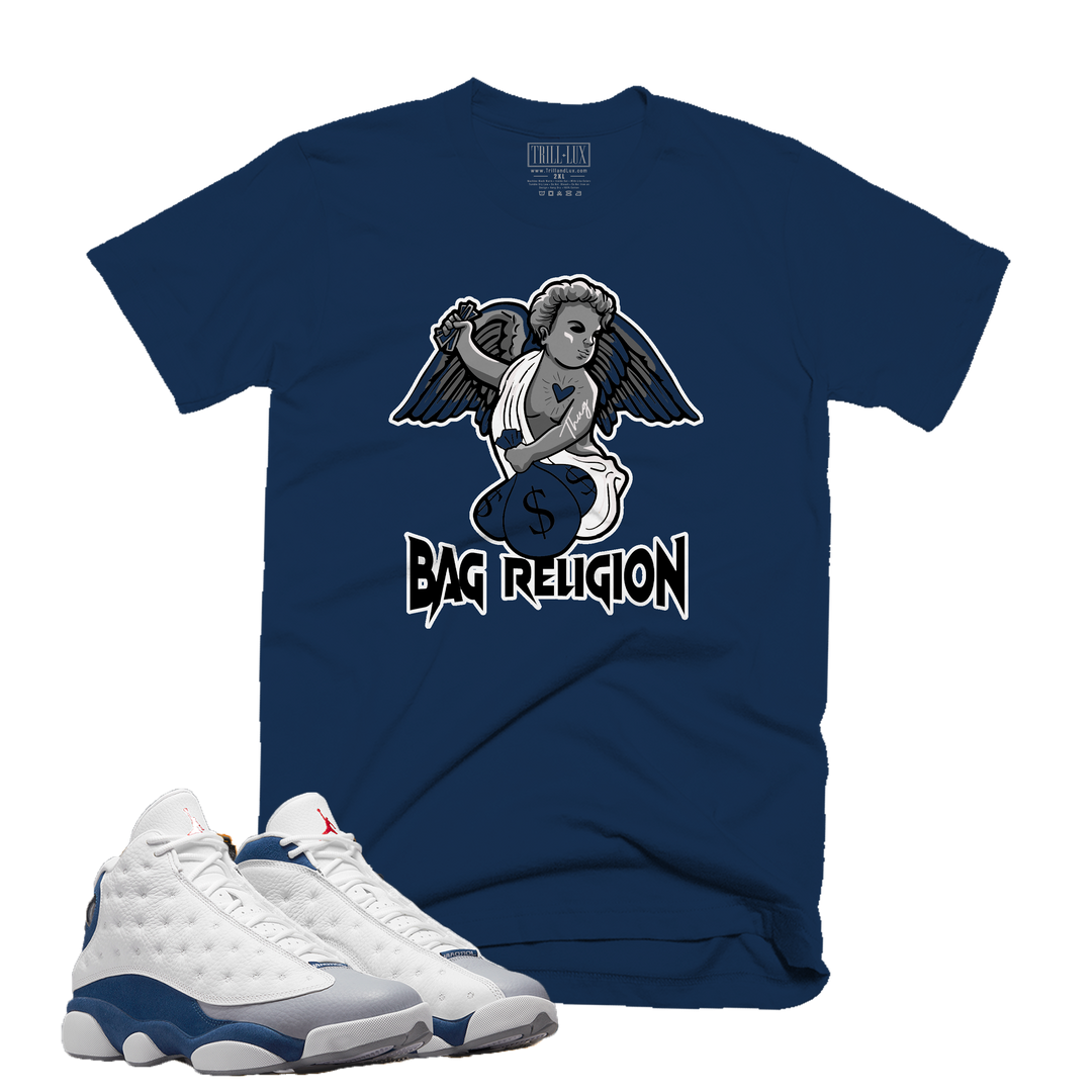 Bag Religion | Retro Air Jordan 13 French Blue Colorblock T-shirt
