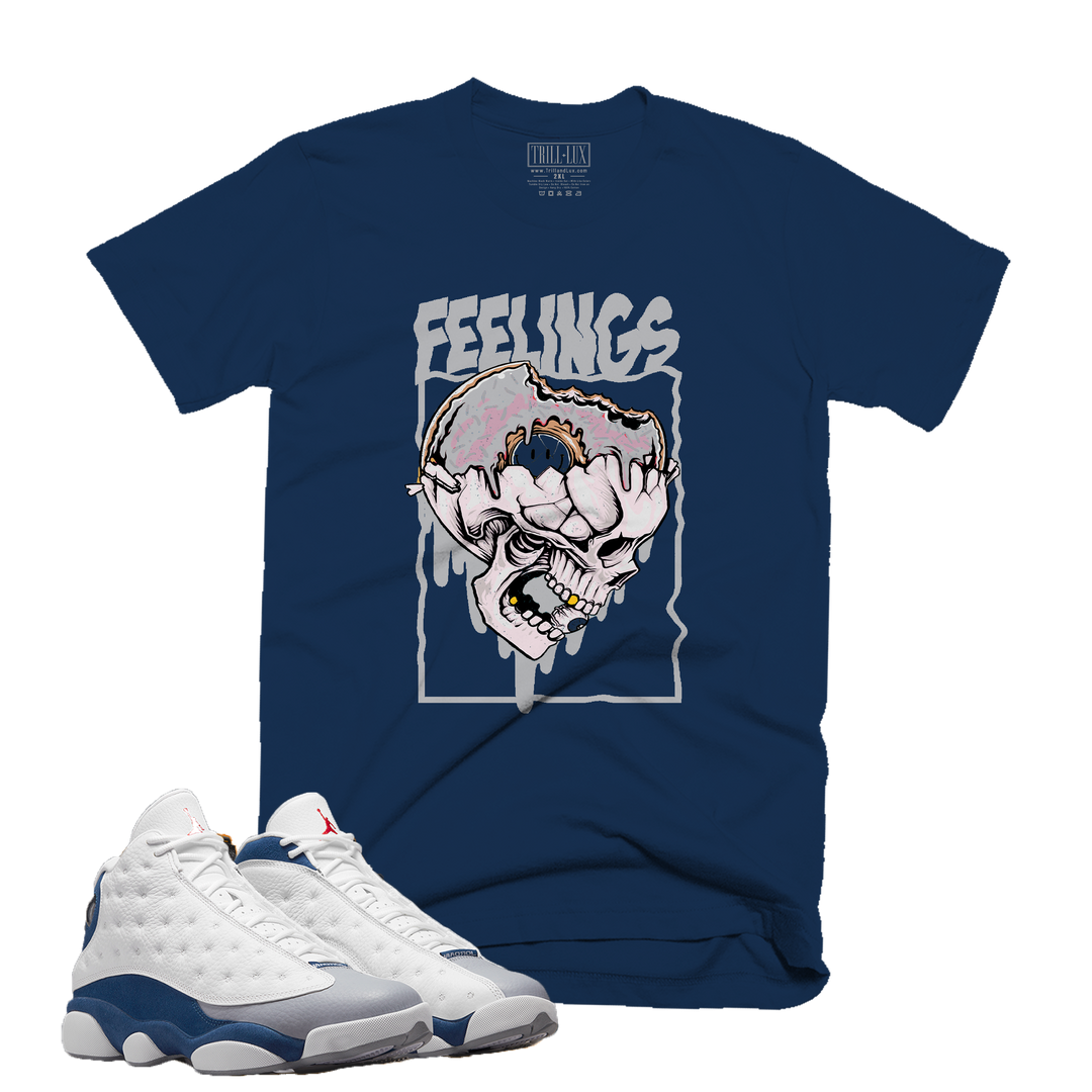 Skull Feelings | Retro Air Jordan 13 French Blue Colorblock T-shirt