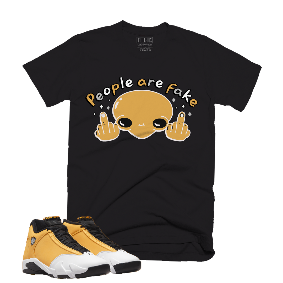 People are Fake  | Retro Air Jordan 14 Ginger Colorblock T-shirt