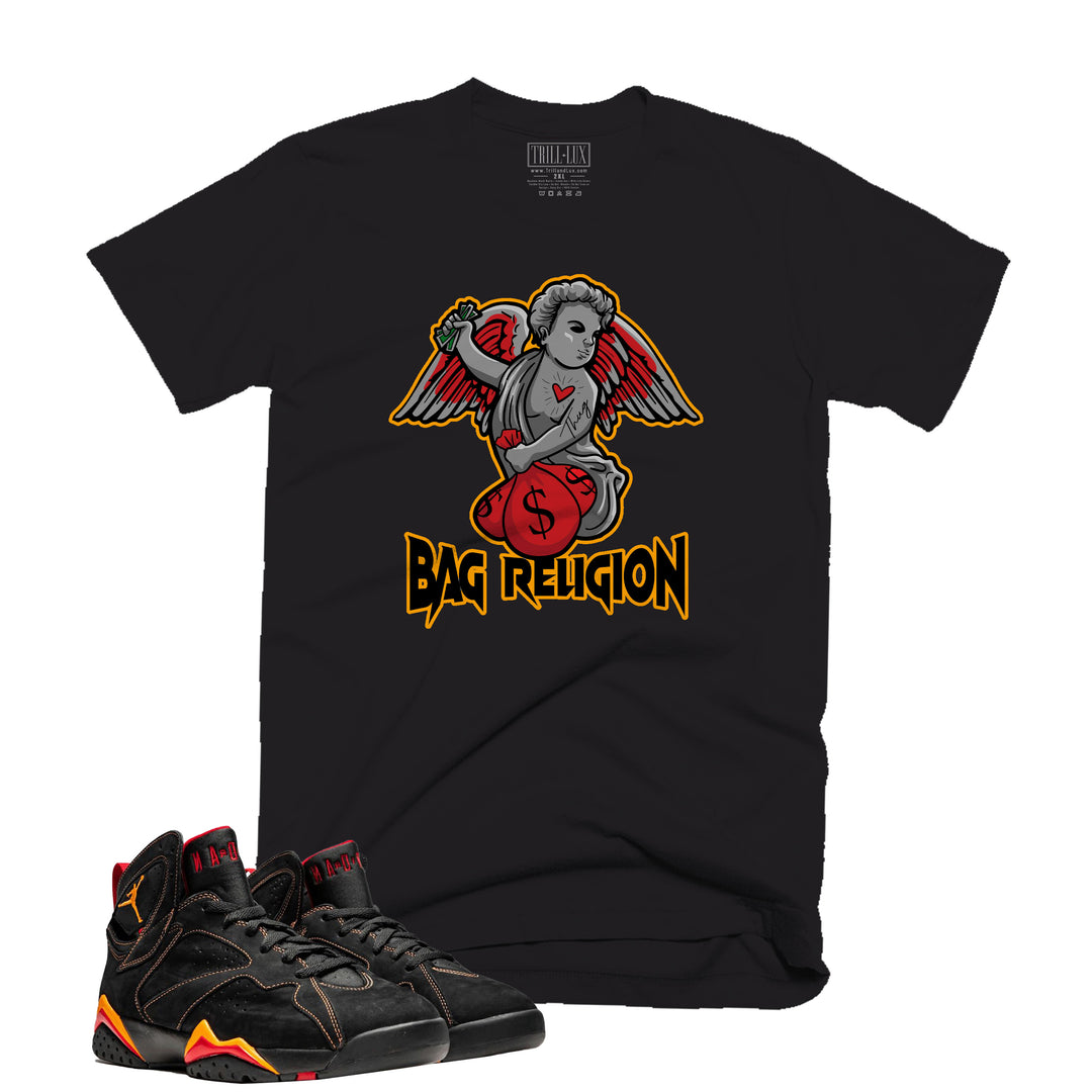 Bag Religion | Retro Air Jordan 7 Black Citrus Colorblock T-shirt