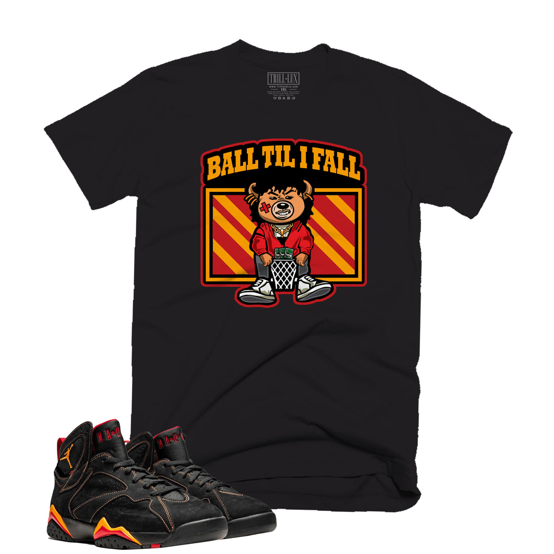 Ball Til I Fall | Retro Air Jordan 7 Black Citrus Colorblock T-shirt