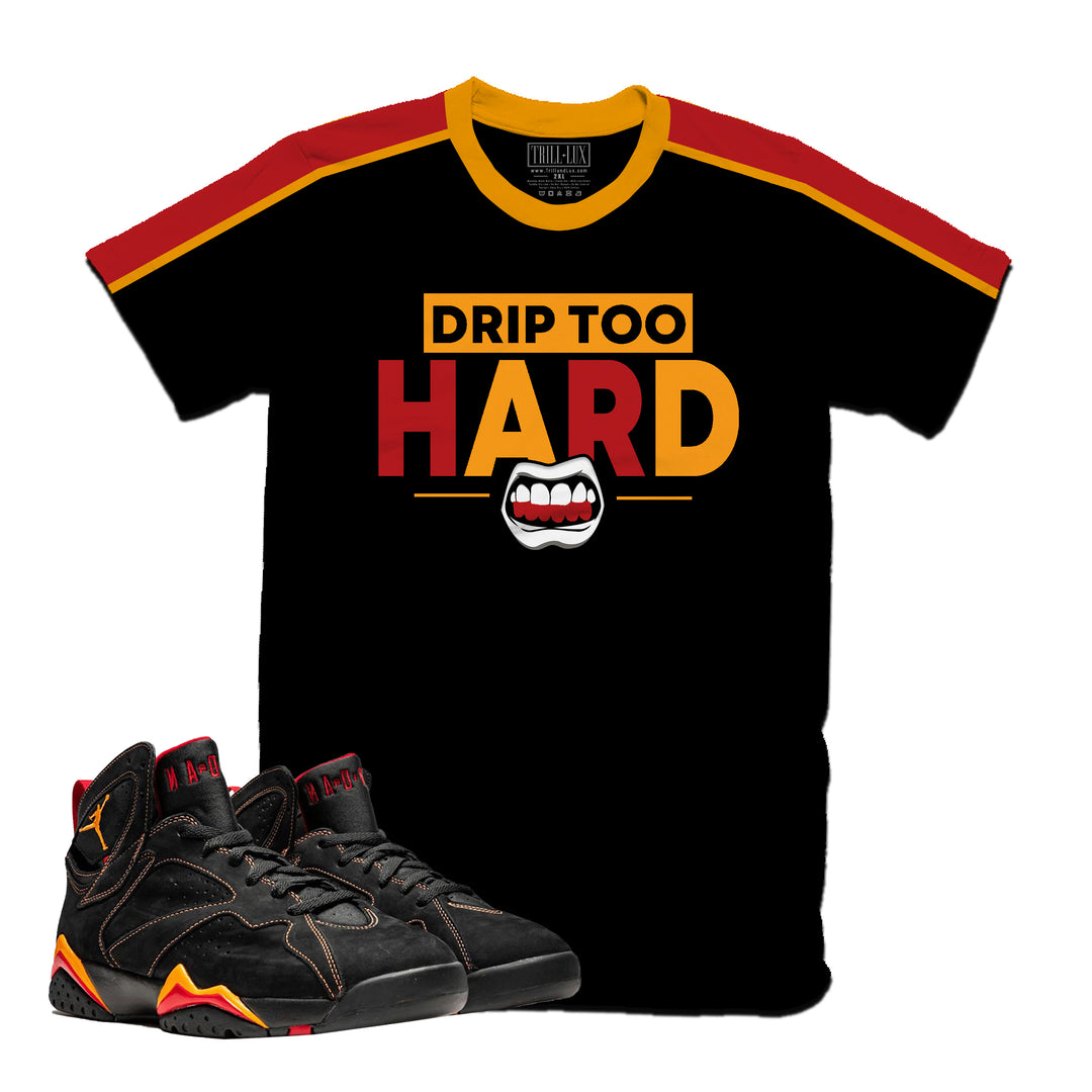 Drip Too Hard | Retro Air Jordan 7 Black Citrus Colorblock T-shirt