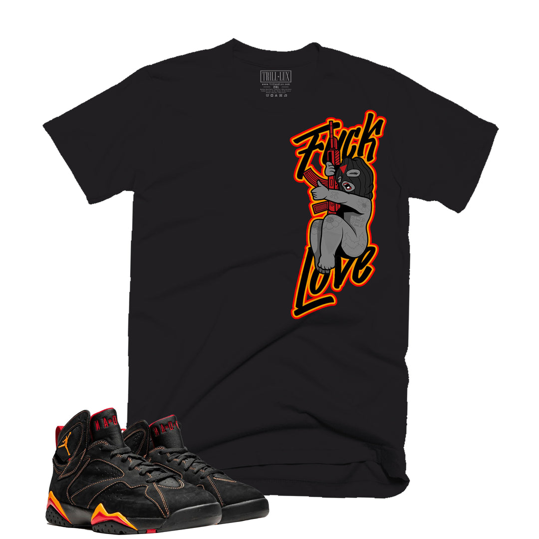 Fuck Love | Retro Air Jordan 7 Black Citrus Colorblock T-shirt