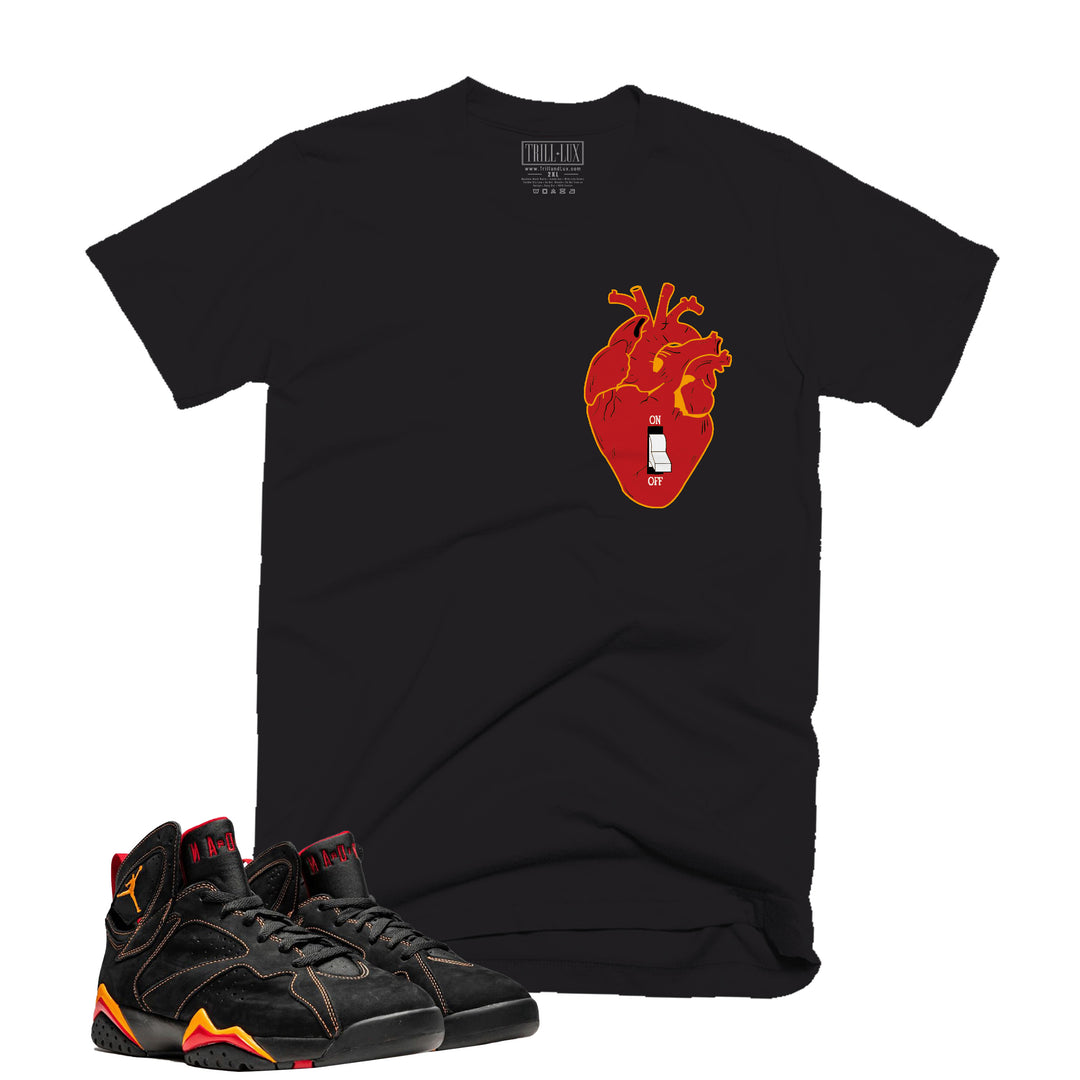 Heart Off Switch | Retro Air Jordan 7 Black Citrus Colorblock T-shirt