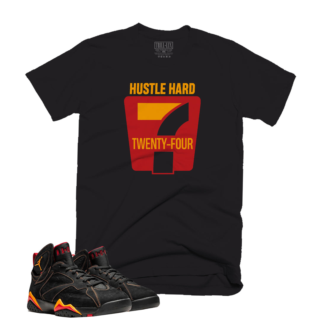 Hustle Hard 24-7 | Retro Air Jordan 7 Black Citrus Colorblock T-shirt