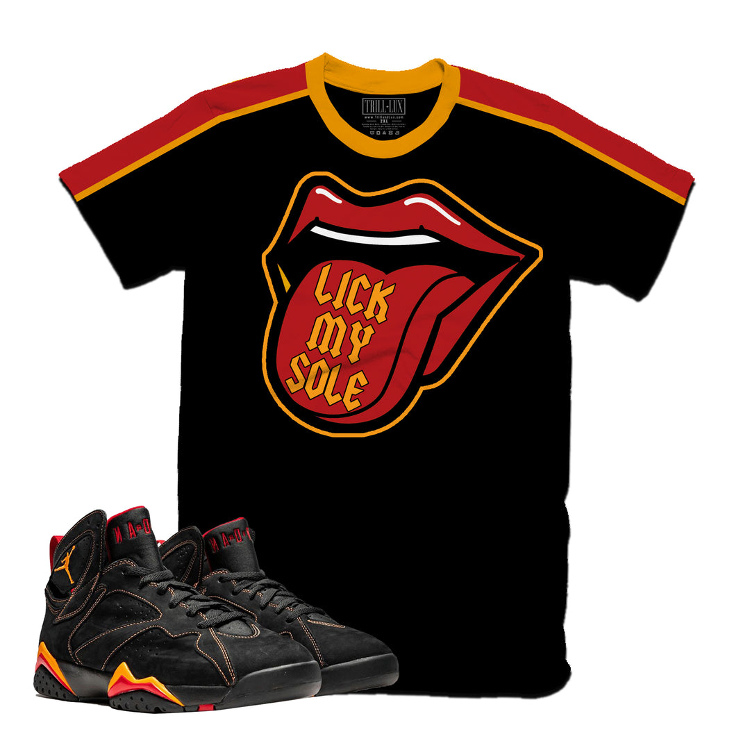 Lick My Sole | Retro Air Jordan 7 Black Citrus Colorblock T-shirt