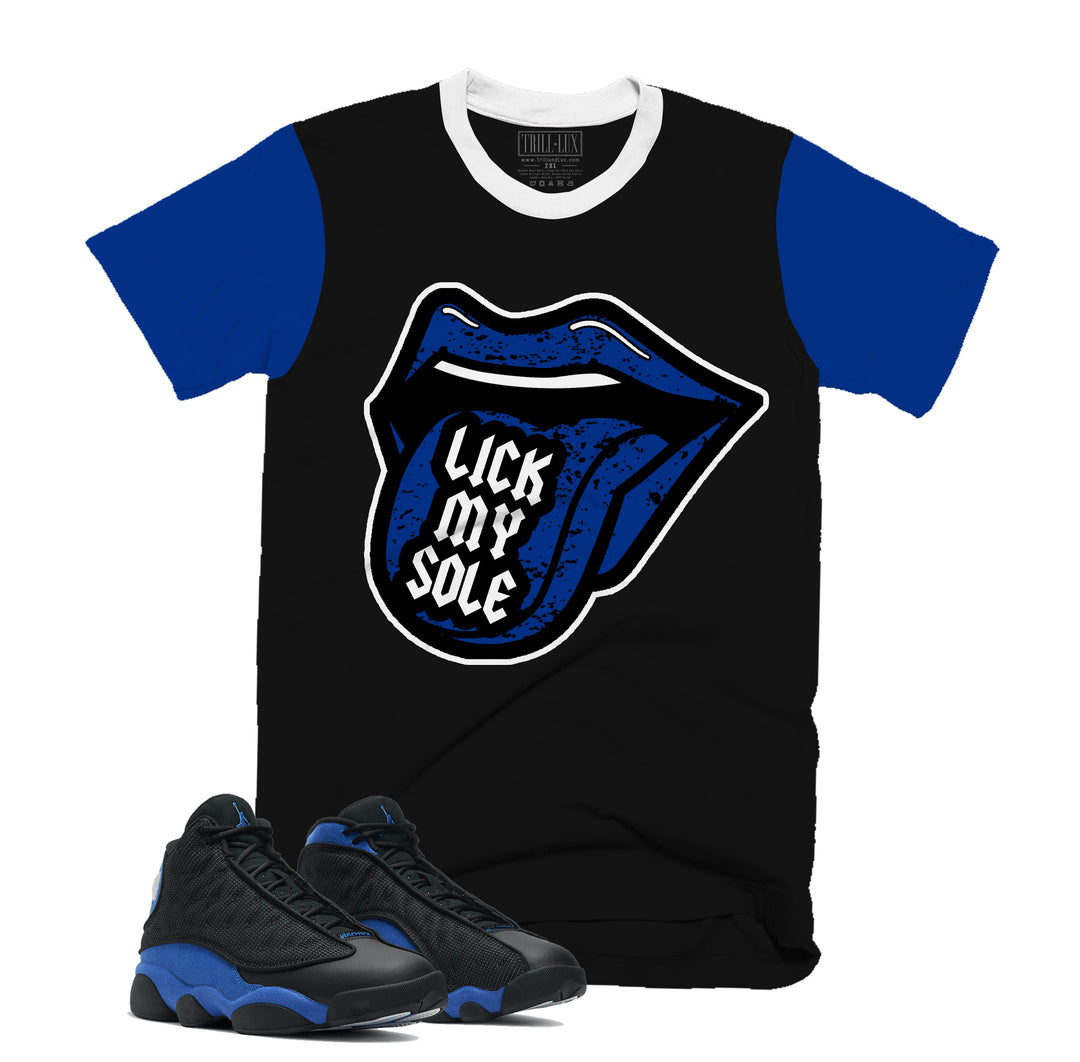 Lick My Sole Tee | Retro Air Jordan 13 Black Royal Blue T-shirt |