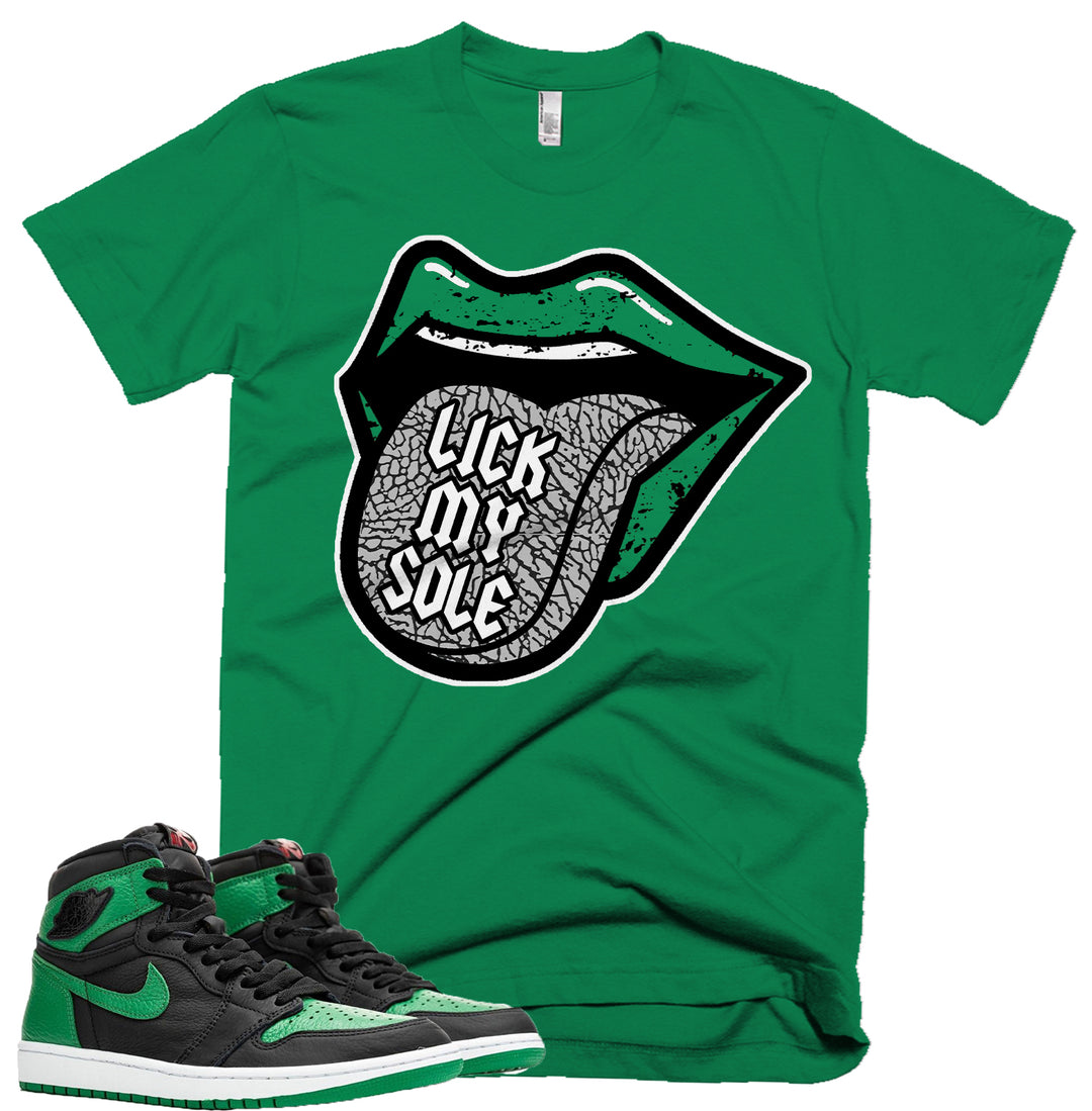 Trill & Lux  I Lick My Sole Tee | Retro Jordan 1 Pine Green Colorblock T-shirt