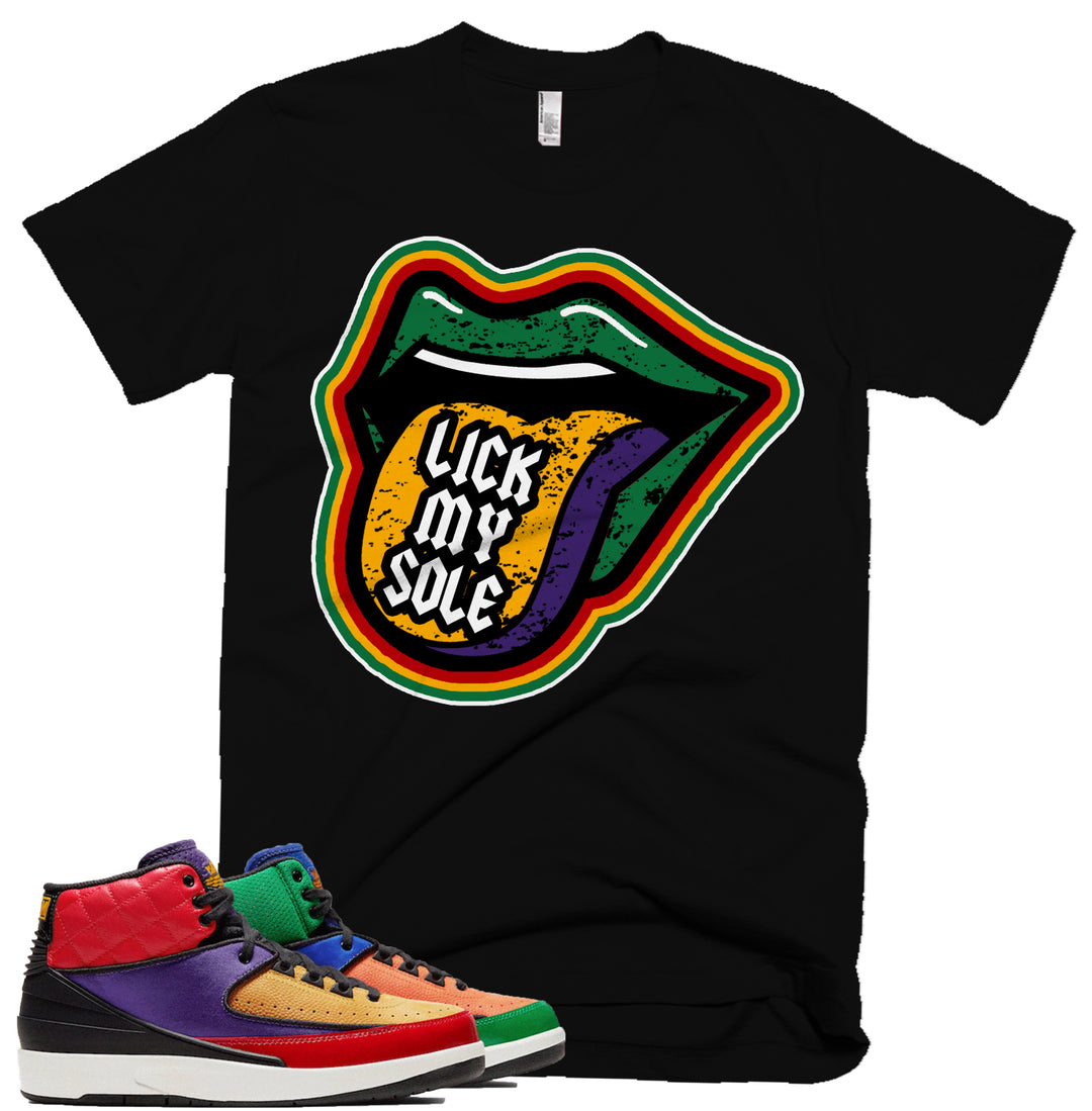 Trill & Lux  I Lick My Sole Tee | Retro Jordan 2 Multi Color  Colorblock T-shirt