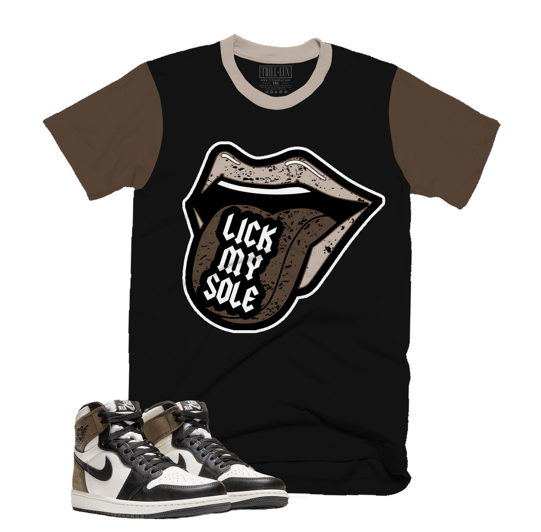 Lick My Sole Tee | Retro Air Jordan 1 Black Mocha Colorblock T-shirt