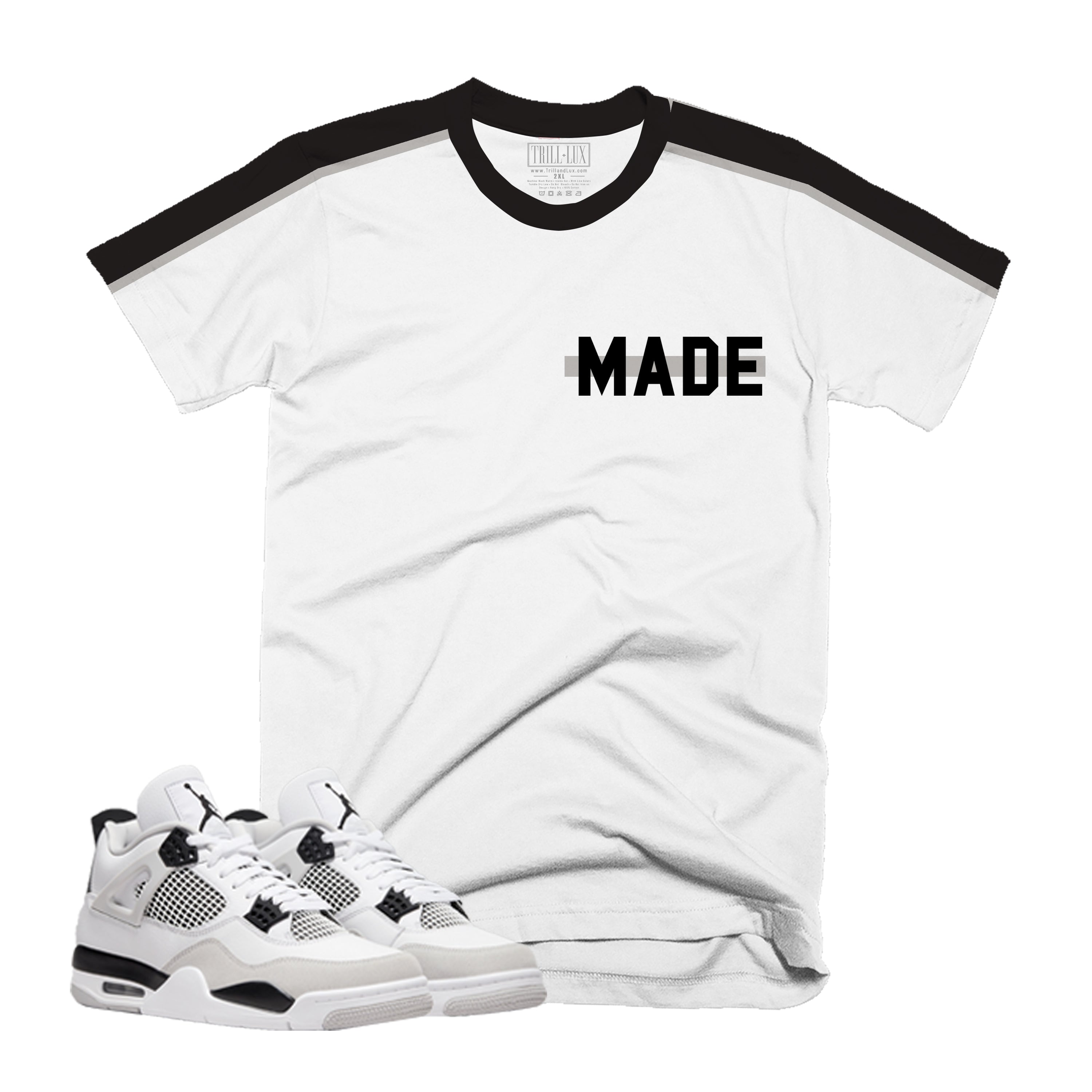 Made Tee | Retro Air Jordan 4 Military Black Colorblock T-shirt – Trill ...