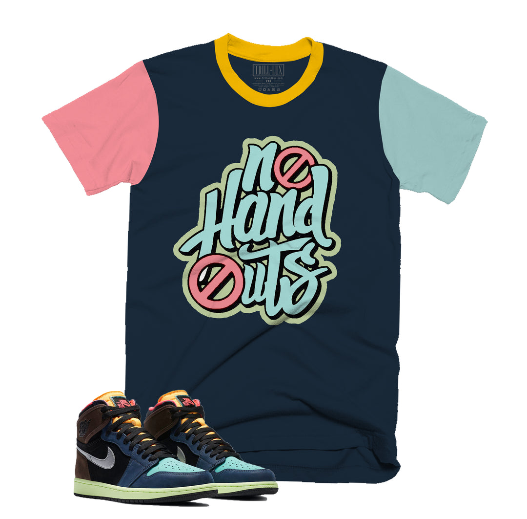 NO HAND OUTS Tee | Retro Air Jordan 1 Bio Hack Colorblock T-shirt