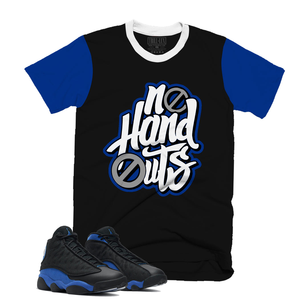 No Hand Outs Tee | Retro Air Jordan 13 Black Royal Blue T-shirt |